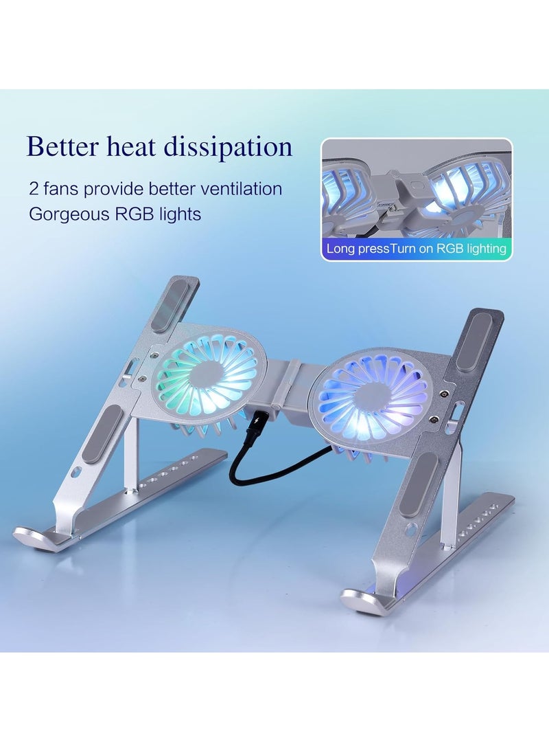 Generic Aluminum Foldable Laptop Stand with Dual Cooling Fans and RGB Lighting Compatible with 10-15.6 Inch Laptops Silver  - Image 3
