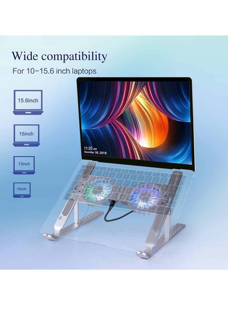 Generic Aluminum Foldable Laptop Stand with Dual Cooling Fans and RGB Lighting Compatible with 10-15.6 Inch Laptops Silver  - Image 4