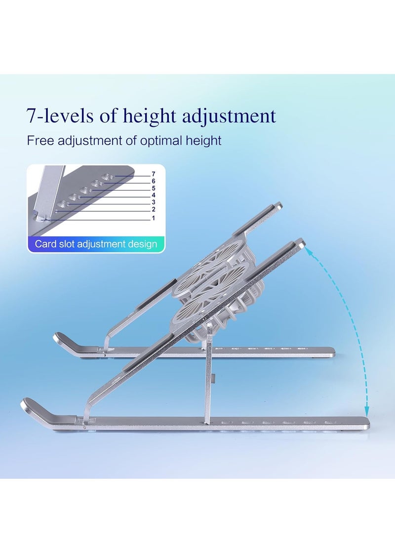 Generic Aluminum Foldable Laptop Stand with Dual Cooling Fans and RGB Lighting Compatible with 10-15.6 Inch Laptops Silver  - Image 5