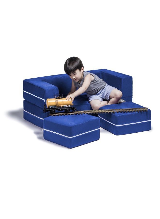 Jaxx Zipline Kids Modular Loveseat & Ottomans/Fold Out Lounger, Blueberry - Image 1
