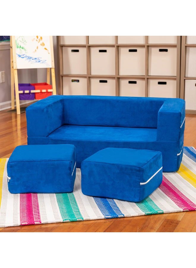 Jaxx Zipline Kids Modular Loveseat & Ottomans/Fold Out Lounger, Blueberry - Image 2