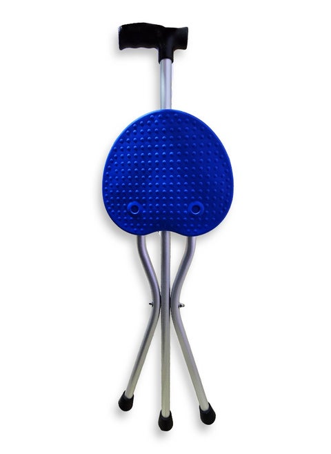 Adjustable crutches for the elderly, pregnant women, and the injured help walking and sitting at the same time, with a tripod and foam parts made of a non-slip material. Foldable tripod stick can be opened to use as a seat, blue.