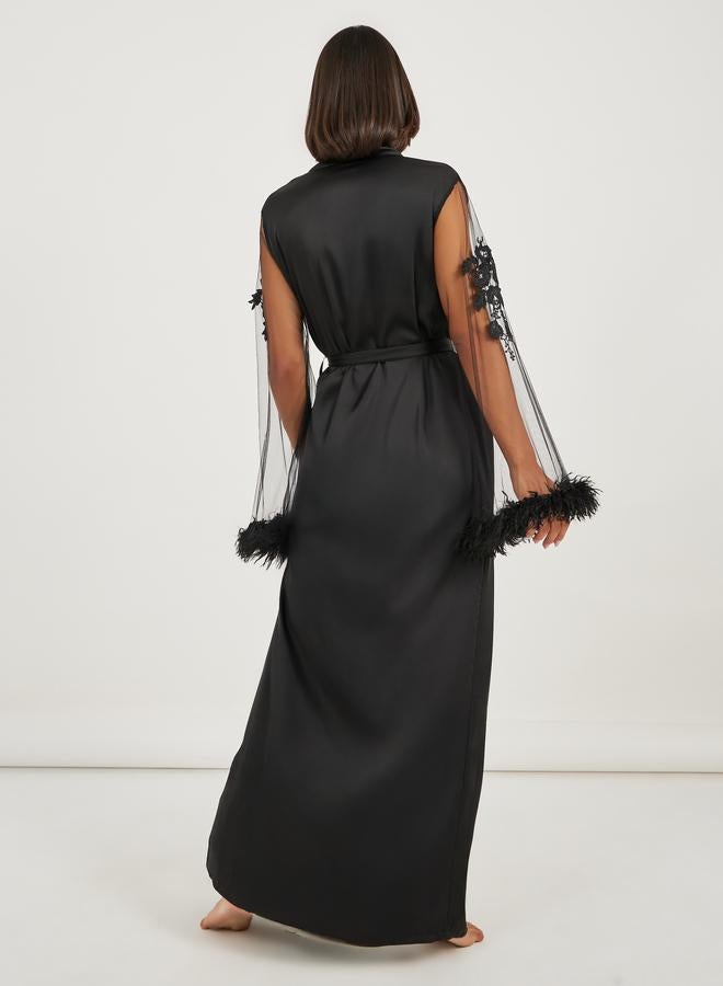 Styli Styli Embroidered and Faux Fur Trim Mesh Sleeves Robe  - Image 4
