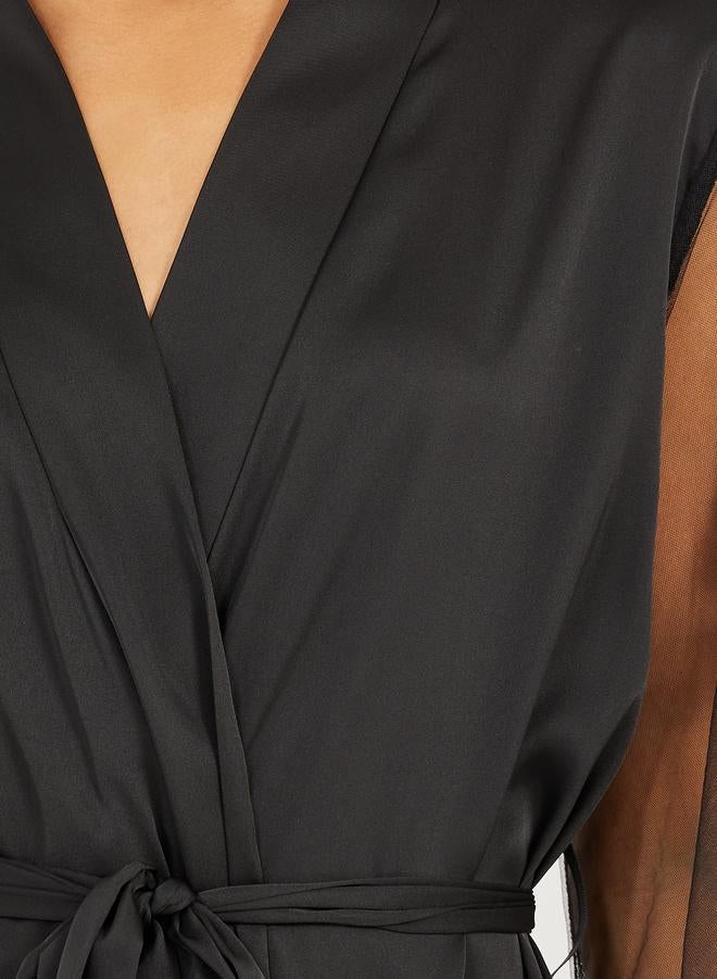 Styli Styli Embroidered and Faux Fur Trim Mesh Sleeves Robe  - Image 3