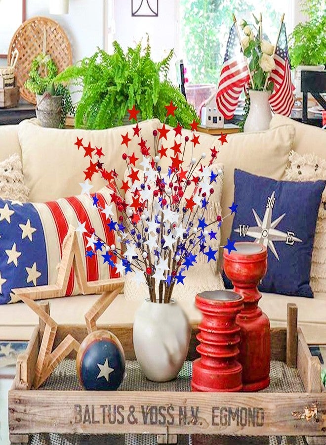 obbsie 6pcs Patriotic Floral Picks, 23.2" Red Blue White Stars 4th of July Picks Table Centerpiece for Home Independence Day Memorial Day 4th of July Decorations - Image 4