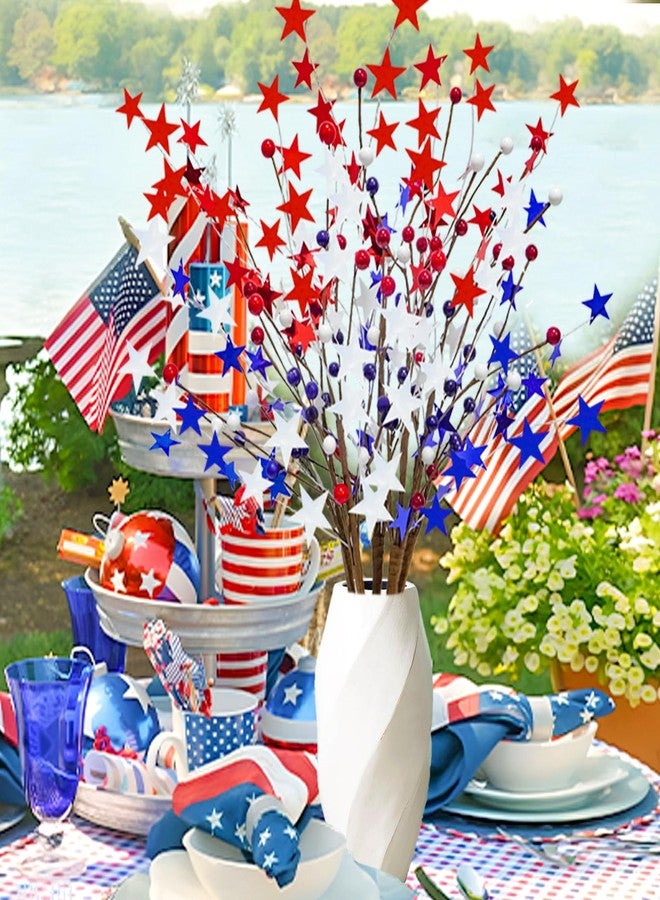 obbsie 6pcs Patriotic Floral Picks, 23.2" Red Blue White Stars 4th of July Picks Table Centerpiece for Home Independence Day Memorial Day 4th of July Decorations - Image 5