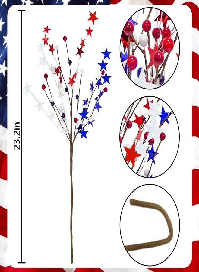 obbsie 6pcs Patriotic Floral Picks, 23.2" Red Blue White Stars 4th of July Picks Table Centerpiece for Home Independence Day Memorial Day 4th of July Decorations - Image 3
