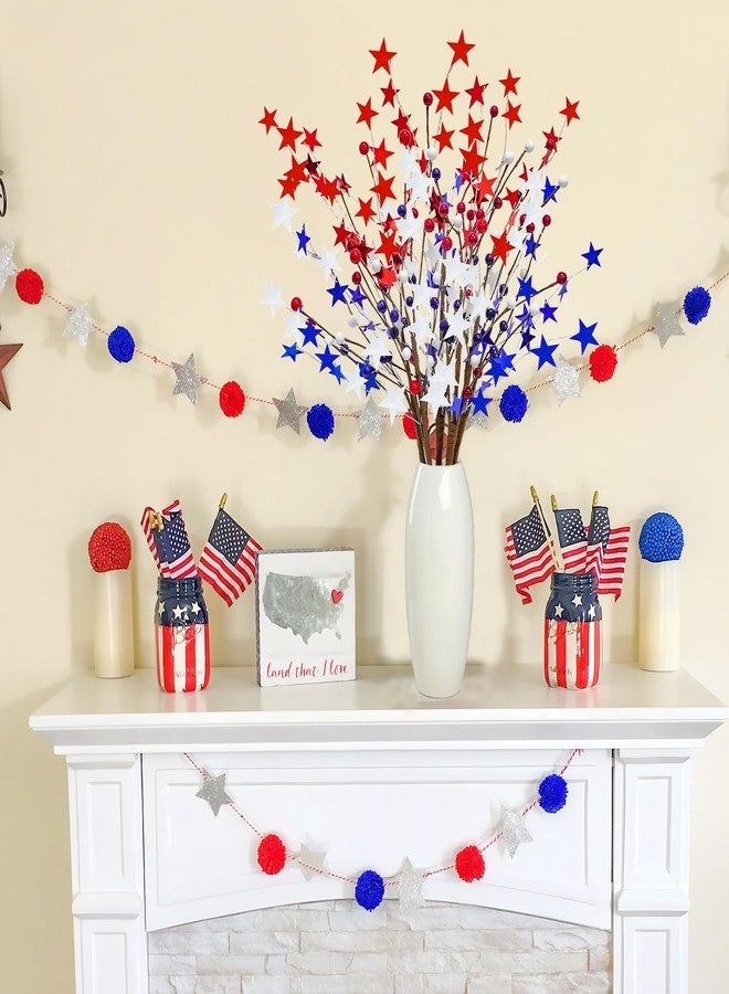 obbsie 6pcs Patriotic Floral Picks, 23.2" Red Blue White Stars 4th of July Picks Table Centerpiece for Home Independence Day Memorial Day 4th of July Decorations - Image 2