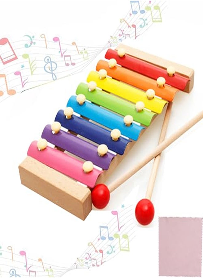 Wooden Xylophone for Children – Colourful Musical Toy, Educational Instrument with Cleaning Cloth 