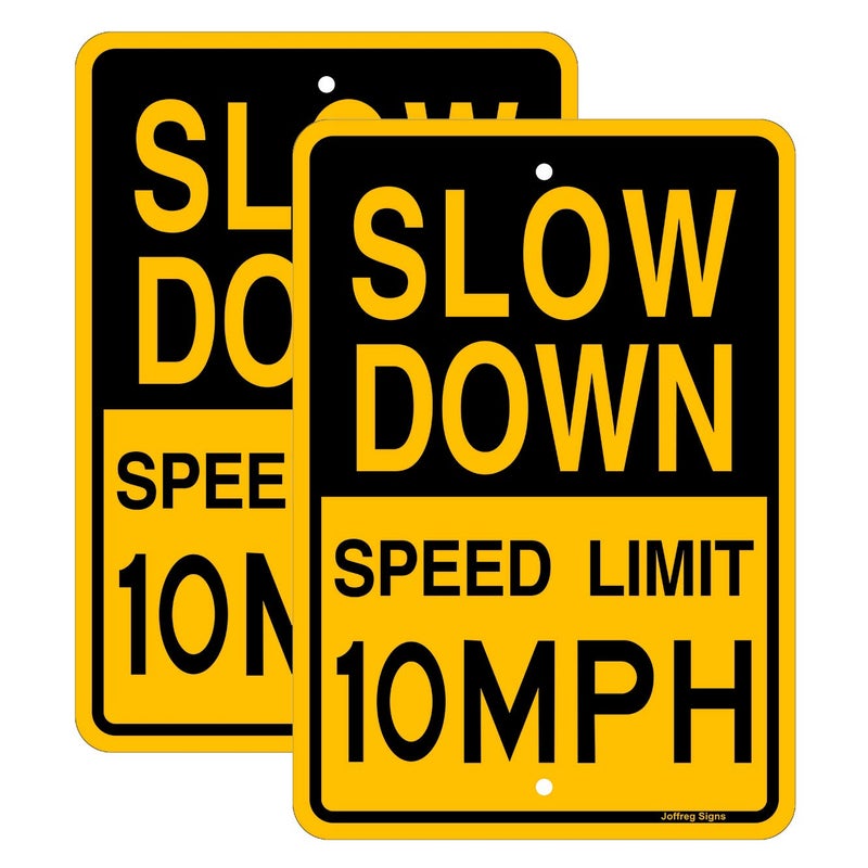 Joffreg Slow Down Speed Limit 10 MPH Sign17 x12 InchesReflective Aluminum 2 Pack