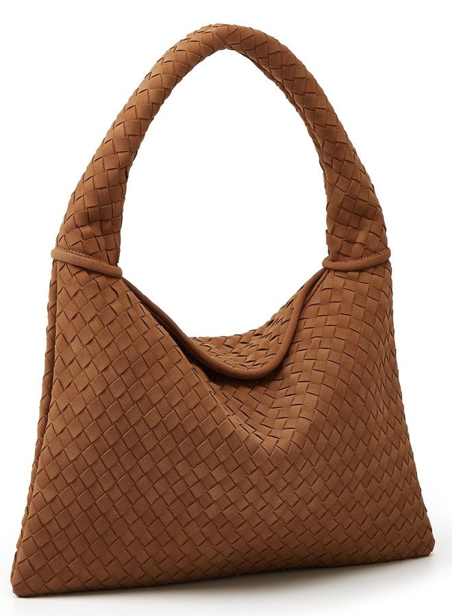 Niction Slouchy Woven Suede Hobo Bags Women Trendy Suede Purse Crossbody Crescent Shoulder Satchel Work Bag Top Handle Tote Handbag, Brown, One size - Image 1