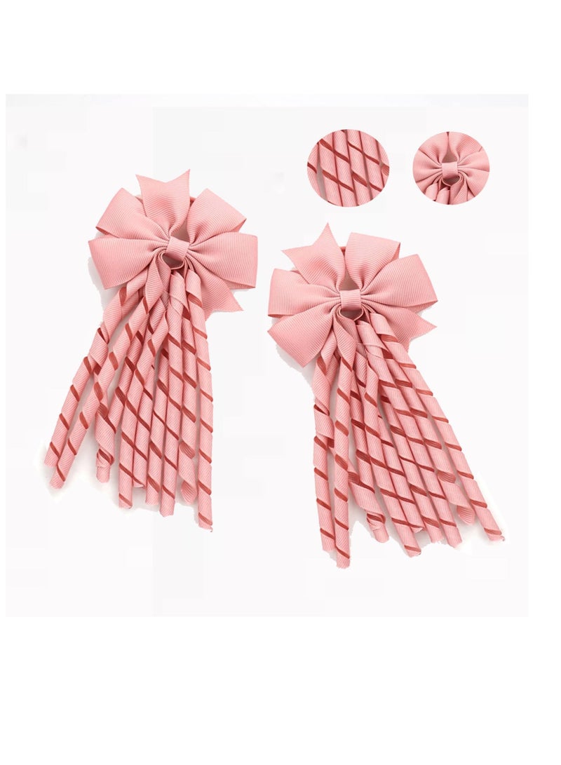 Excefore Hair Bow Spiral Streamers, 2 Pcs Curly Bow Hair Bands Kids Spiral Hair Ties Ponytail Holder Hair Ribbons Bobbles for Girls Toddler Kids, Girls School Hair Accessories - Image 2
