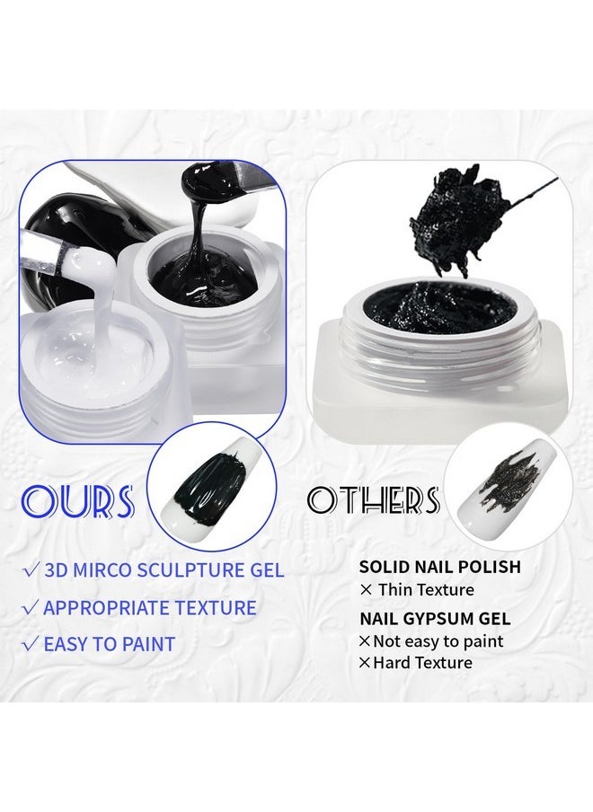 U-Shinein Mirco Sculpture Painting Nail Gel With Chrome Nail Powder, 3D Black Painting Carved Nail Gel, Metallic Mirror Effect, Creative Molding Gel For Diy Nail Home Salon Manicure Soak Off Uv Led  - Image 4
