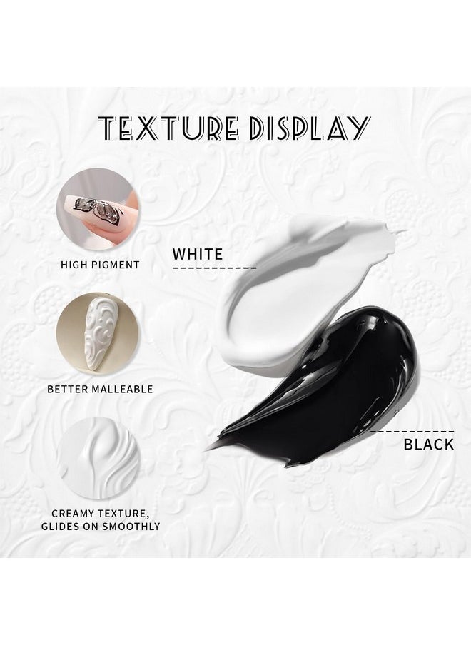 U-Shinein Mirco Sculpture Painting Nail Gel With Chrome Nail Powder, 3D Black Painting Carved Nail Gel, Metallic Mirror Effect, Creative Molding Gel For Diy Nail Home Salon Manicure Soak Off Uv Led  - Image 5