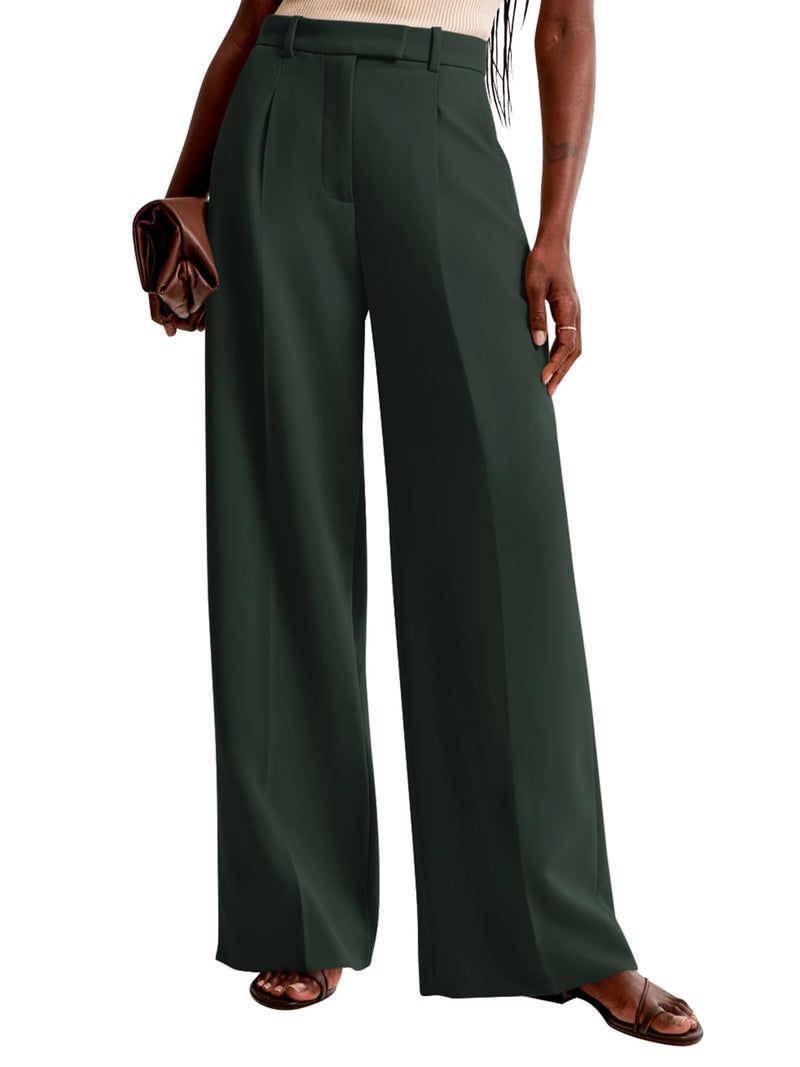 NIMIN Women Wide Leg Pants High Waisted Formal Dressy Work Trousers Business Casual Pants with Pockets Dark Green - Image 2