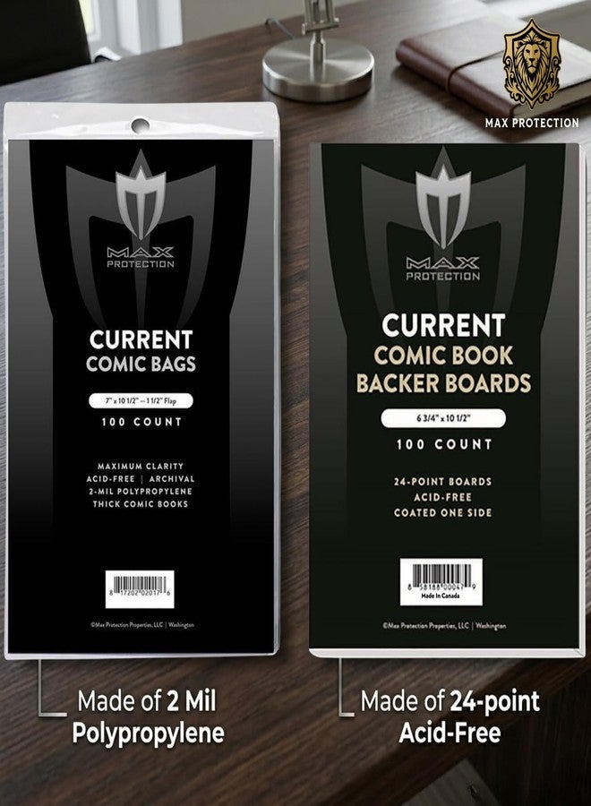 Max Protection Comic Book Bags and Boards - 100 Count - Current Size - 2 Mil Polypropylene Sleeves with Acid-Free 24 Pt Backing Boards - Resealable Flap - Image 2