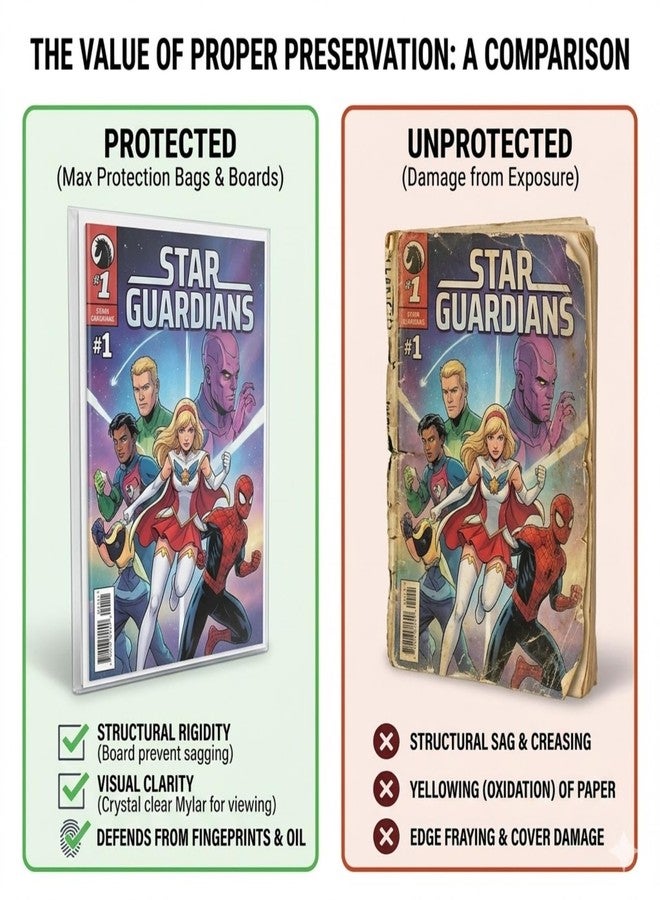 Max Protection Comic Book Bags and Boards - 100 Count - Current Size - 2 Mil Polypropylene Sleeves with Acid-Free 24 Pt Backing Boards - Resealable Flap - Image 4