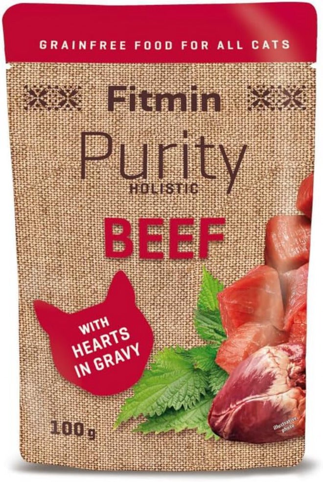 فيتمين عبوة Fitmin Purity Beef Pouch مع قلوب اللحم للقطط، وزنها 100 جرام - Image 1