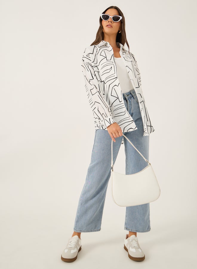 Styli Printed Spread Collar Regular Fit Shirt - Image 2