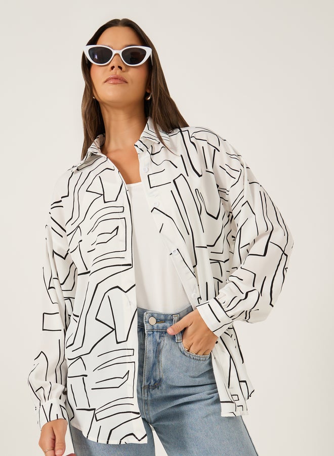 Styli Printed Spread Collar Regular Fit Shirt - Image 1