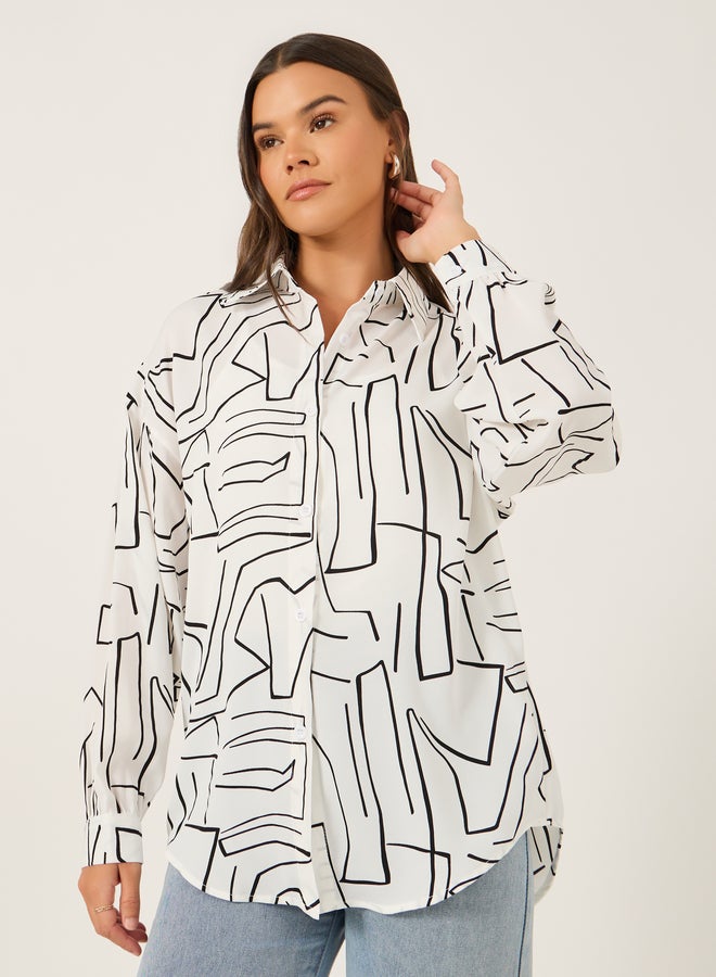 Styli Printed Spread Collar Regular Fit Shirt - Image 3