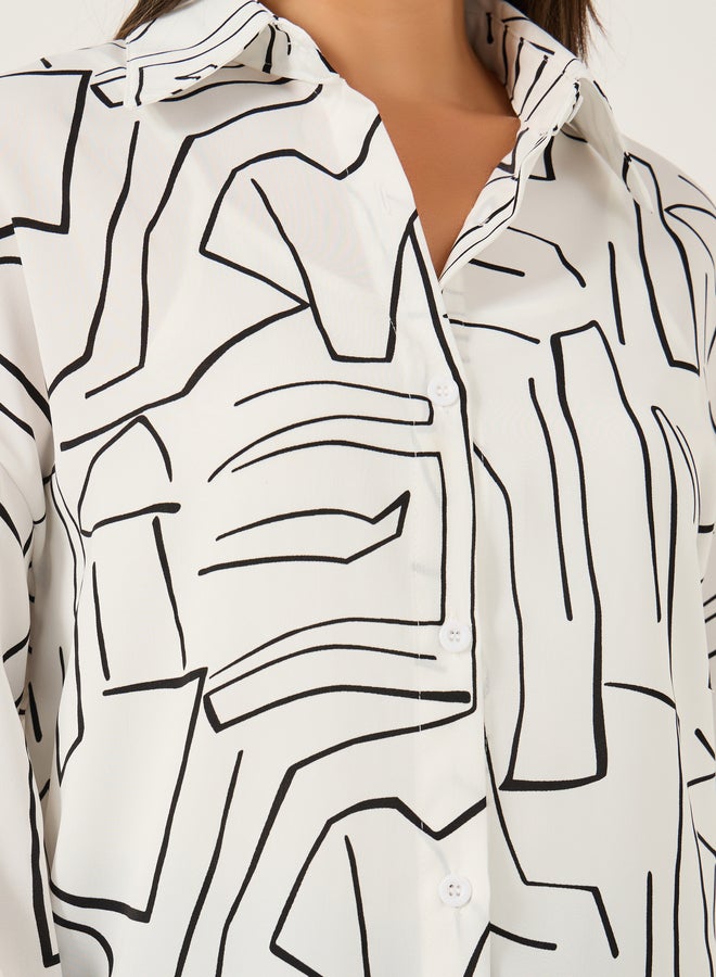 Styli Printed Spread Collar Regular Fit Shirt - Image 4