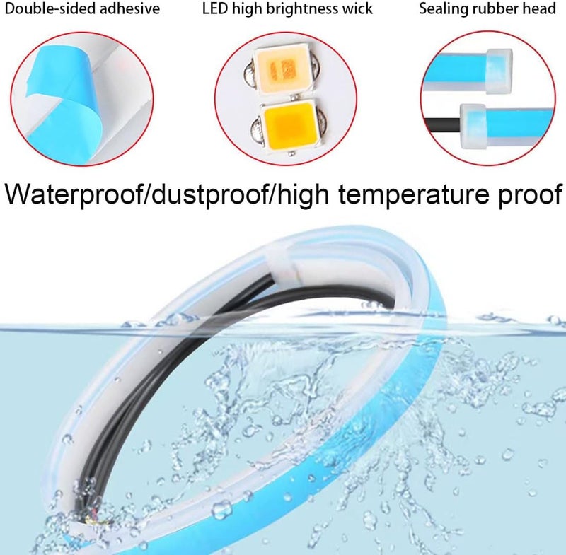 أضواء شريط LED للسيارة، شريط ضوء تشغيل نهاري LED بطول 24 بوصة، للسيارة وسيارات الدفع الرباعي والدراجات النارية، شريط LED مقاوم للماء لتشغيل النهاري وإشارة الانعطاف DRL مع تسلسل التبديل أبيض/أصفر (قطعتان) - Image 3