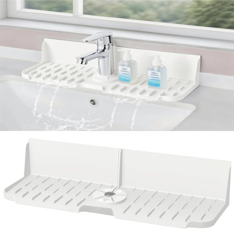DAECHAO Silicone Kitchen countertop and Sink Splash Guard, Protector Home Organization Gadgets Organizer, 16.9” x 5.5’’ x 3.9’’ Sink Sponge Holder for Kitchen, Bathroom (Transparent) - Image 1