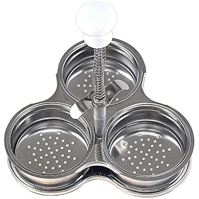 CENPEK Three Grid Stainless Steel Egg Cooker Poached Egg Pan Maker Steam Basket For Egg Cooking NonStick Stainless Steel Poached Egg Cups With Holes For Kitchen Accessories Silver - Image 1