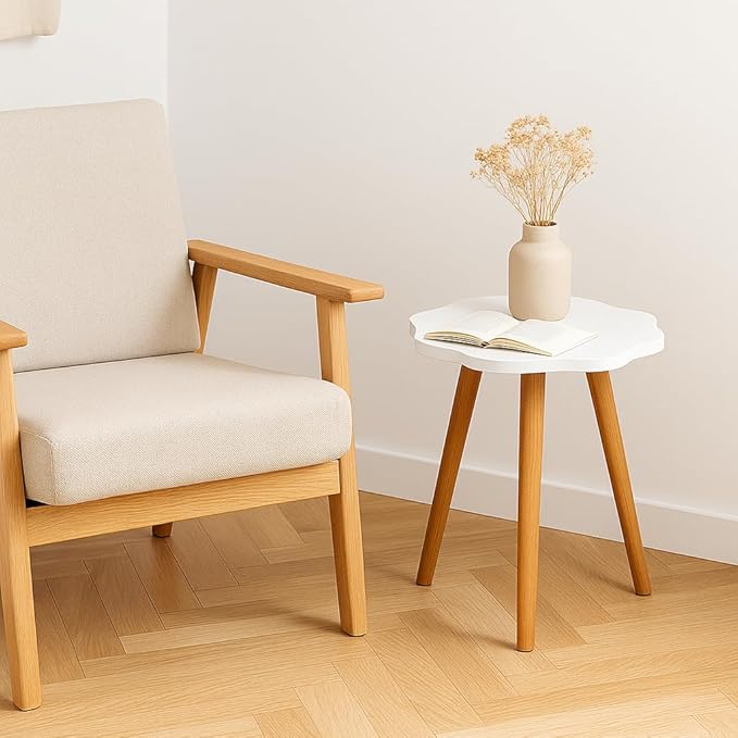Modern Flower-Shaped Wooden Side Table – 40 cm Round Accent Table | Elegant MDF & Beech Wood Design for Living Room, Bedroom & Office - Image 5