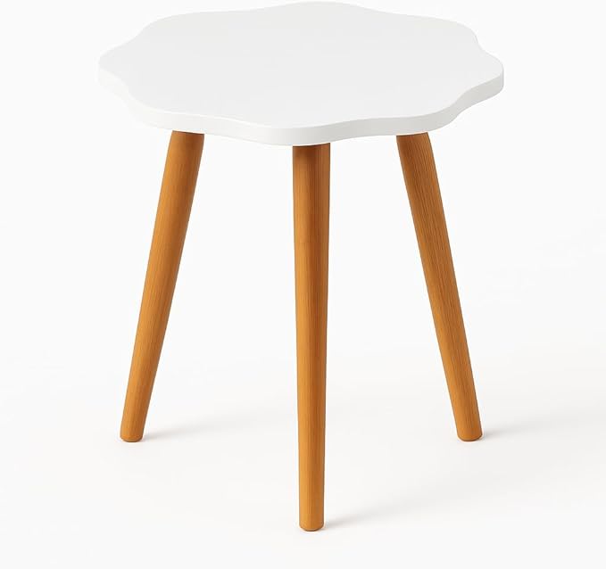 Modern Flower-Shaped Wooden Side Table – 40 cm Round Accent Table | Elegant MDF & Beech Wood Design for Living Room, Bedroom & Office - Image 4