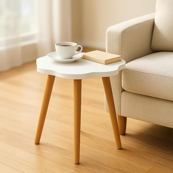 Modern Flower-Shaped Wooden Side Table – 40 cm Round Accent Table | Elegant MDF & Beech Wood Design for Living Room, Bedroom & Office - Image 2