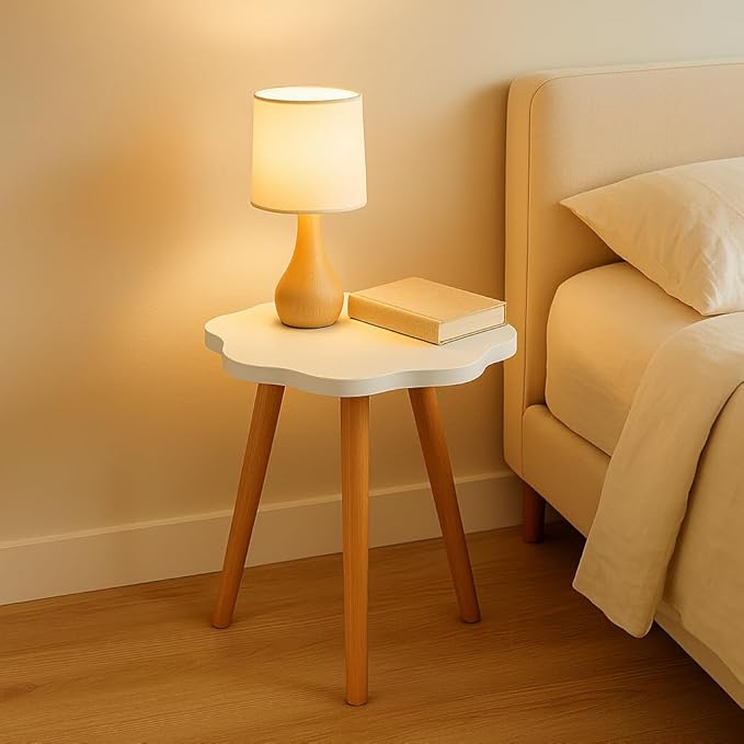 Modern Flower-Shaped Wooden Side Table – 40 cm Round Accent Table | Elegant MDF & Beech Wood Design for Living Room, Bedroom & Office - Image 3