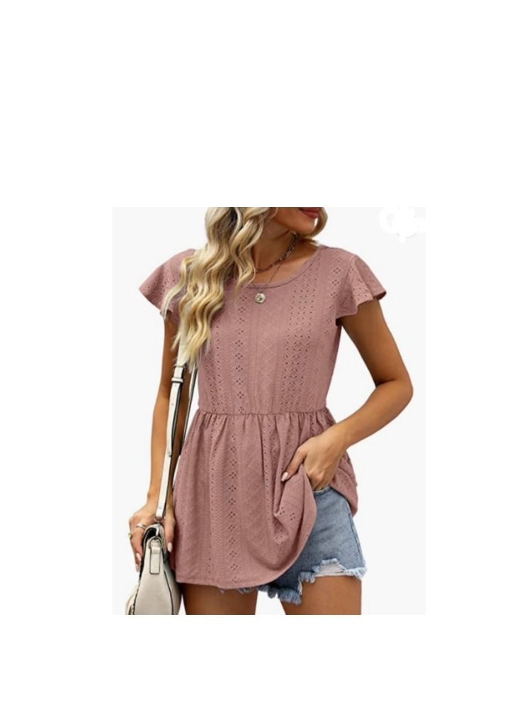 Loquat Summer New Women's Hollowed Oout Lotus Sleeve Waist Cinched Casual Blouse  - Image 1