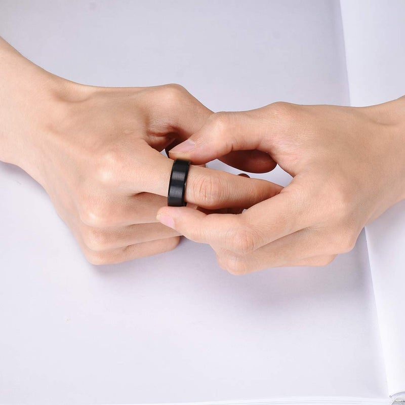 King Will Men's 8mm Black Titanium Wedding Ring Matte Finish Beveled Polished Edge 9 - Image 4