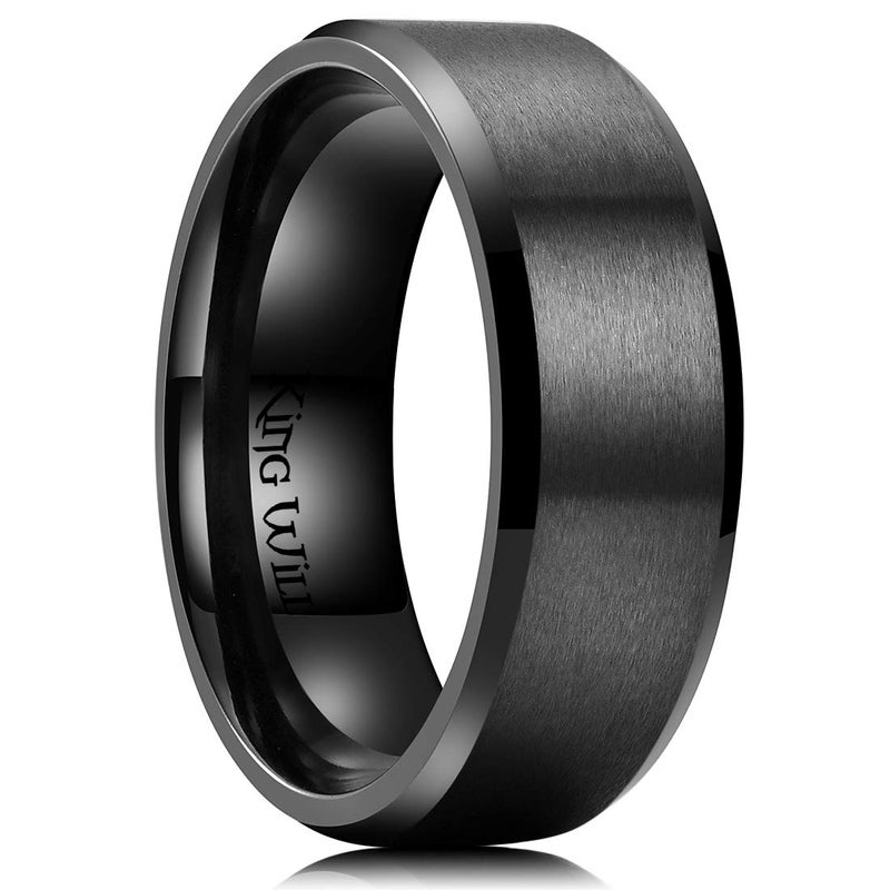 King Will Men's 8mm Black Titanium Wedding Ring Matte Finish Beveled Polished Edge 9 - Image 1