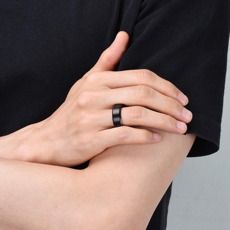King Will Men's 8mm Black Titanium Wedding Ring Matte Finish Beveled Polished Edge 9 - Image 5