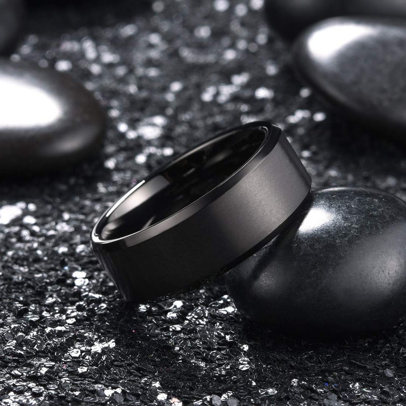 King Will Men's 8mm Black Titanium Wedding Ring Matte Finish Beveled Polished Edge 9 - Image 3