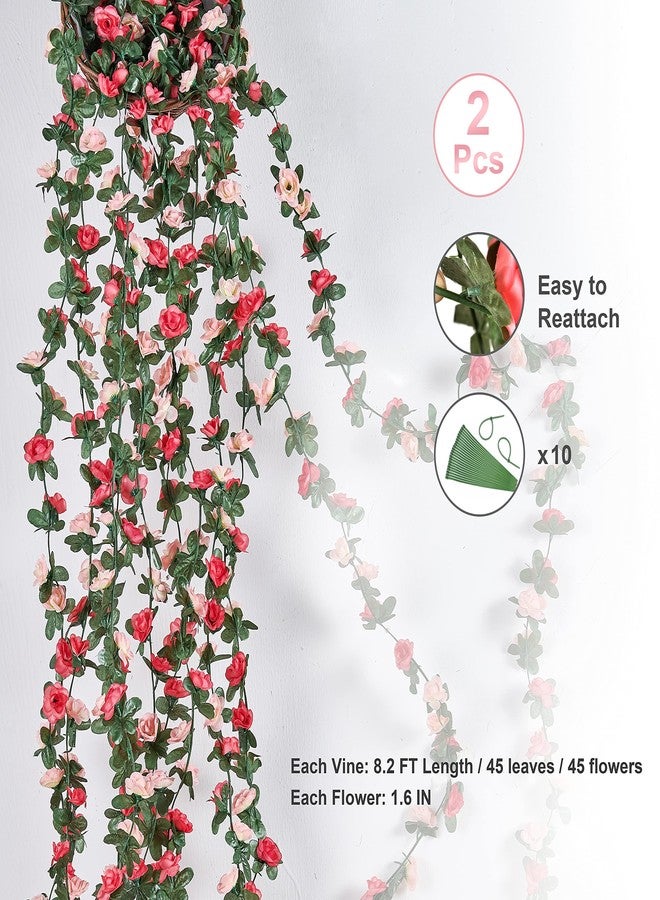BLEUM CADE 2Pcs 16.4Ft Flower Garland Artificial Rose Vines for Bedroom, Cute Fake Hanging Flower Vines Floral Garland Decorations for Wedding Party Wall Room Decor Aesthetic - Image 2