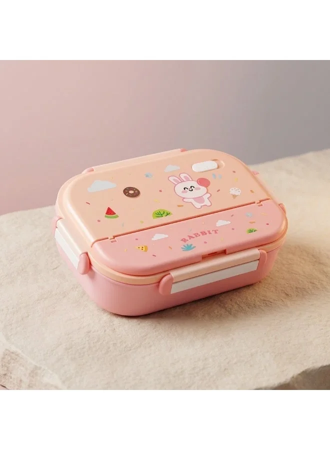 Mobcos pink Kids Stainless Steel Bento Lunch Box with Rabbit Design, Insulated Carrying Bag, 4-Compartment Food Container with Spoon & Fork, Pink  | Best Price UAE