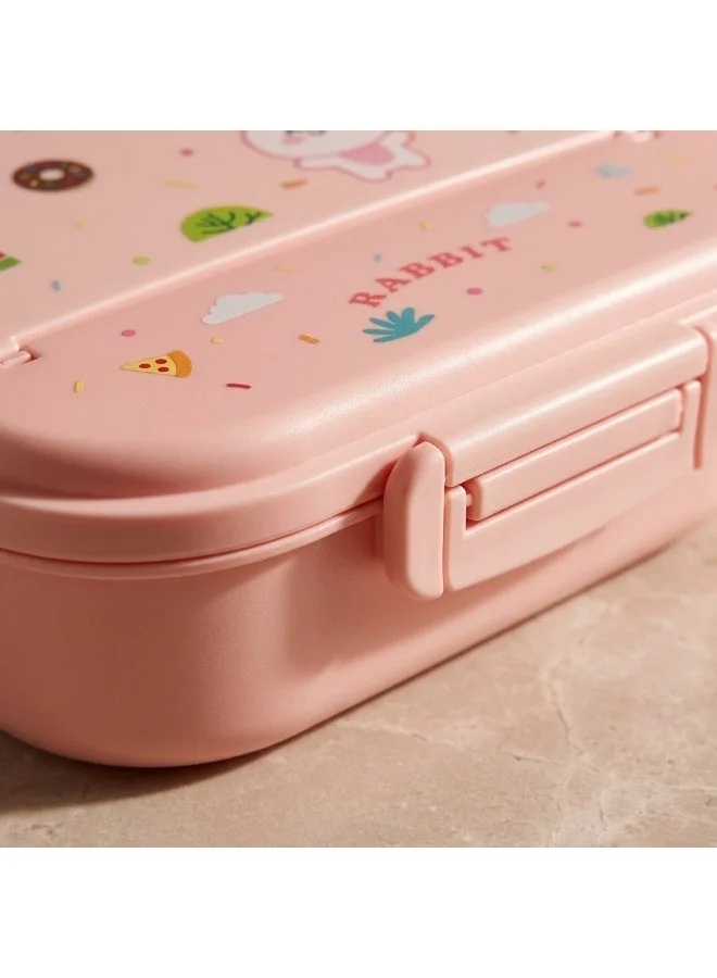 Mobcos pink Kids Stainless Steel Bento Lunch Box with Rabbit Design, Insulated Carrying Bag, 4-Compartment Food Container with Spoon & Fork, Pink  | Best Price UAE