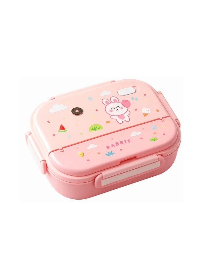 Mobcos pink Kids Stainless Steel Bento Lunch Box with Rabbit Design, Insulated Carrying Bag, 4-Compartment Food Container with Spoon & Fork, Pink  | Best Price UAE