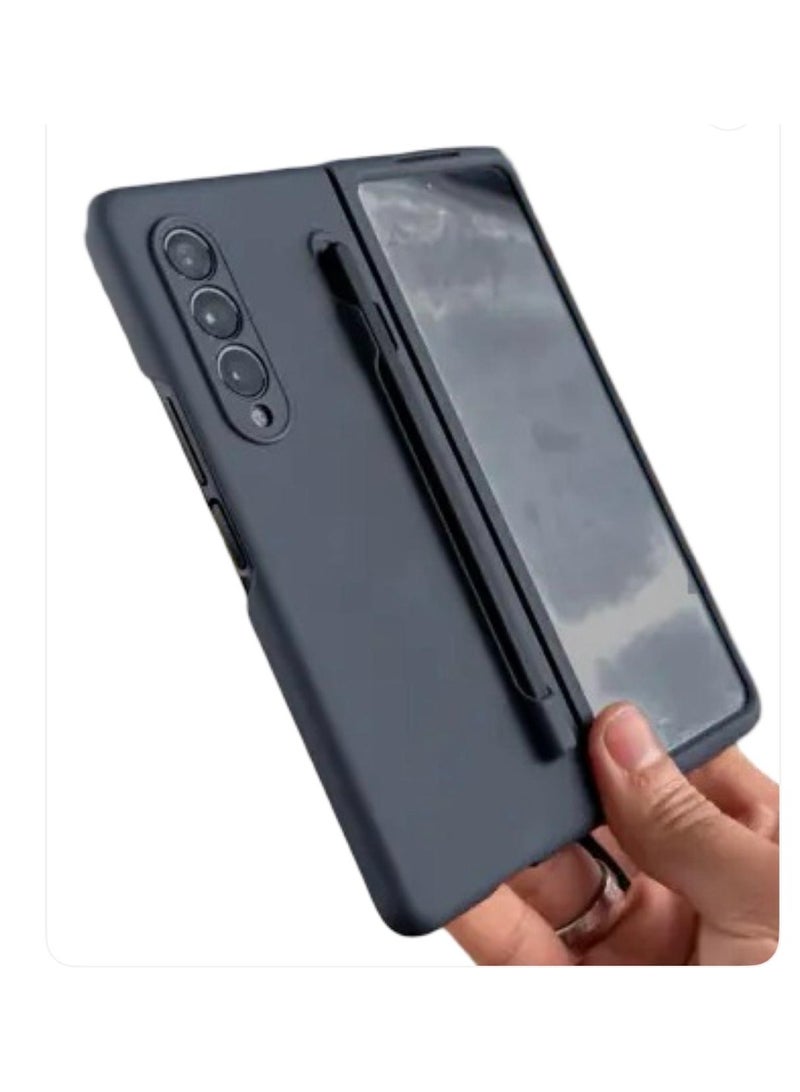 Case Protective case compatible with Samsung Galaxy Z Fold 3, includes S Pen, full glass screen protector, shockproof, polycarbonate cover - Dark Gray