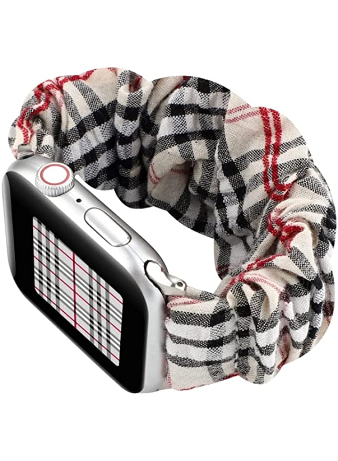 HuHa Band For Apple Watch Ultra 49mm | Series 8 | 7 45mm | SE 2 | 6 | SE | 5 | 4 44mm | 3 | 2 | 1 42mm Cloth Stainless Steel Hair Ring Watch Band White Grid - Image 4