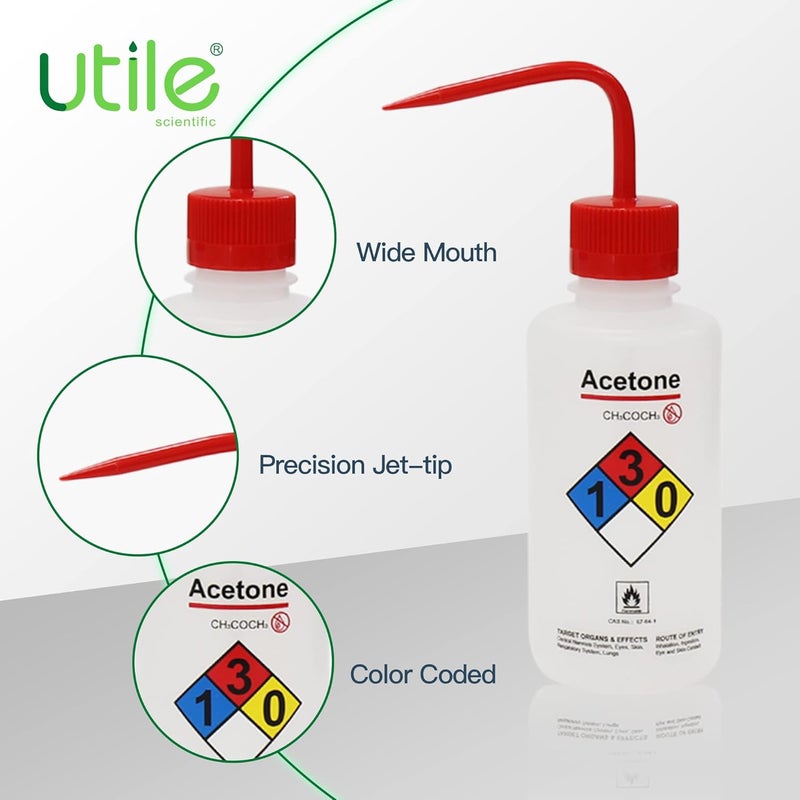 UTILE 4pcs of Vol. 17oz (500ml) Acetone Wash Bottles, Narrow Mouth, Self-Venting Safety Squeeze Bottle, LDPE Material with PP Material Closure, 5511.0171.4 - Image 3