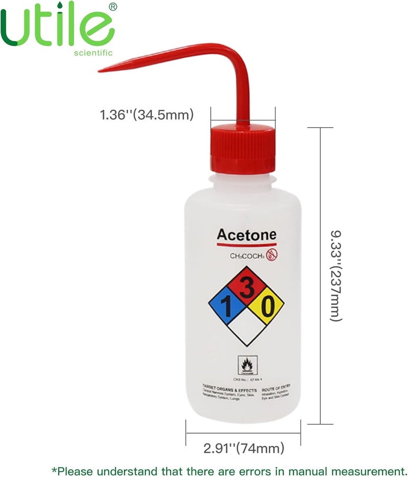 UTILE 4pcs of Vol. 17oz (500ml) Acetone Wash Bottles, Narrow Mouth, Self-Venting Safety Squeeze Bottle, LDPE Material with PP Material Closure, 5511.0171.4 - Image 4