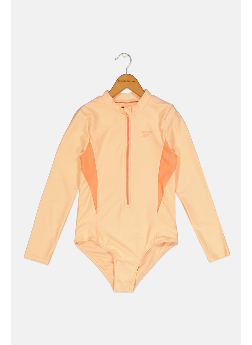 Reebok Kids Girl Brand Logo One Piece Swimwear, Peach  - Image 1