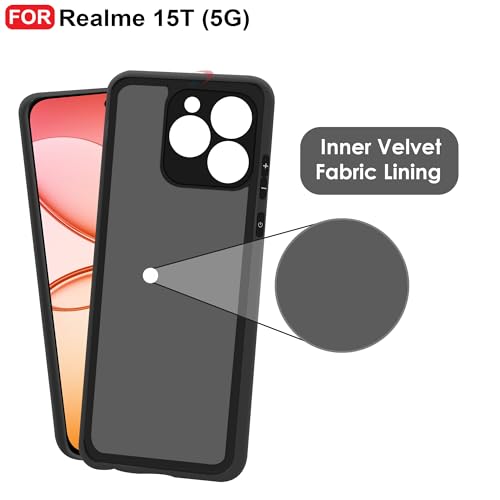 CEDO Back Cover for Realme 15T / Realme Narzo 90 (5G) | Camera Bump Protection & Inner Velvet Fabric Lining | Ultra Slim Matte Soft Rubberised Case Cover (Black) - Image 4