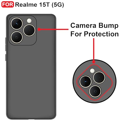 CEDO Back Cover for Realme 15T / Realme Narzo 90 (5G) | Camera Bump Protection & Inner Velvet Fabric Lining | Ultra Slim Matte Soft Rubberised Case Cover (Black) - Image 3