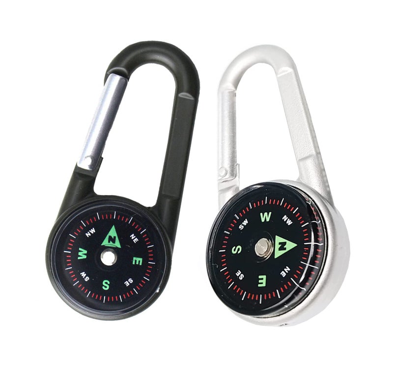 TurnOnSport Carabiner Clip On Compass Hiking - Compact Compass Keychain Backpacks | Small Pocket Magnetic Compass Keychain for Kids - Hiking Compass Thermometer | Keyring Keychains Outdoor Survival Camping 2 Pcs - Image 1